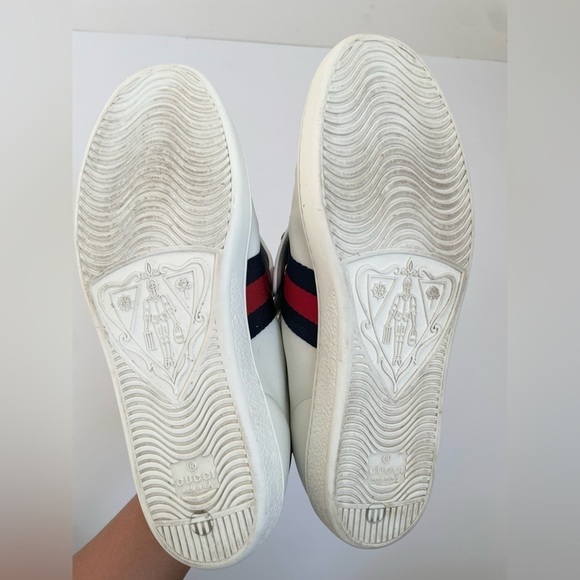 Gucci White Leather Ace Embellished Bow Patch Web Stripe low top sneakers EU38.5 - Picture 3 of 12
